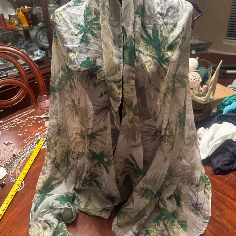 Floral Green and Gray Scarf